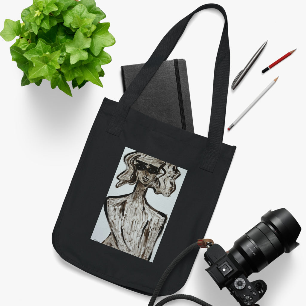 Sac cabas en toile bio | Sac cabas minimaliste avec portrait artistique, en coton écologique, orné d'une peinture abstraite, fait main