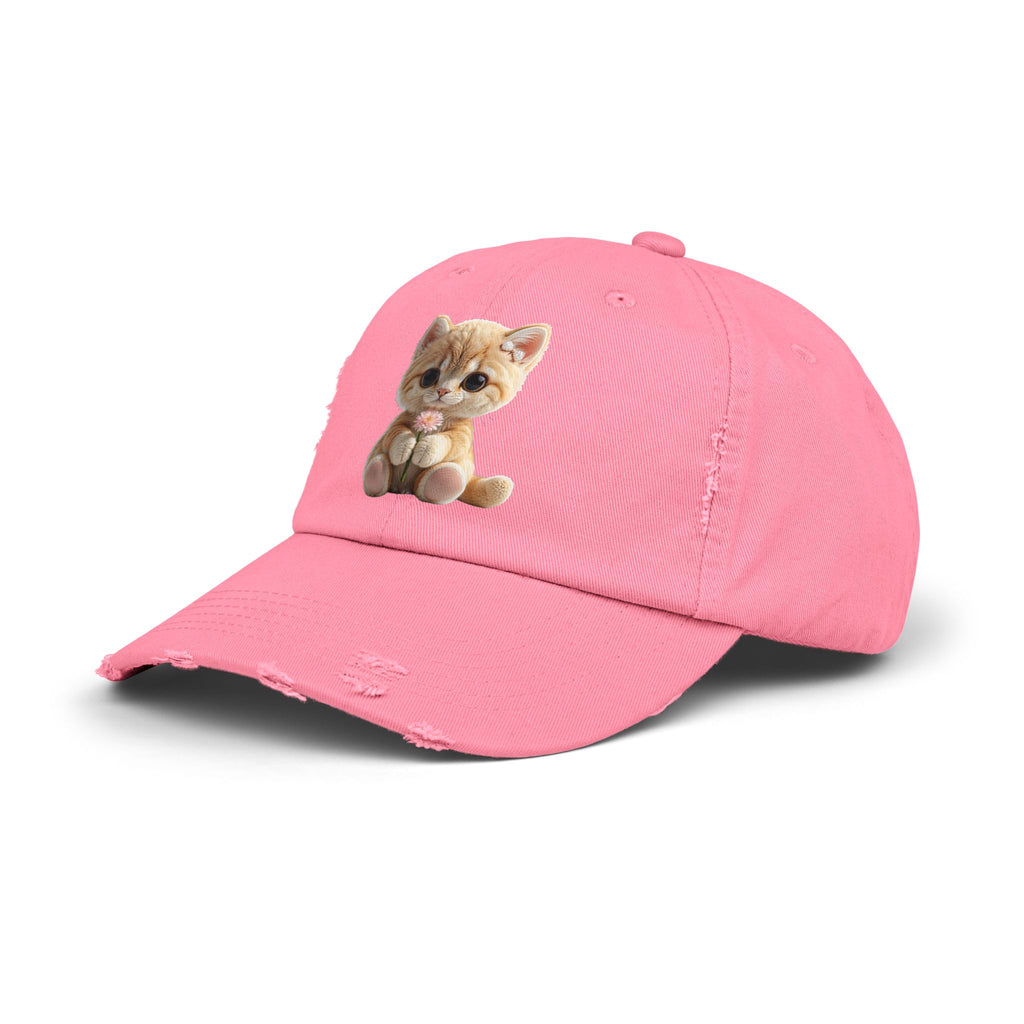 Cute Cap | Distressed Baseball Hat with kitty cat