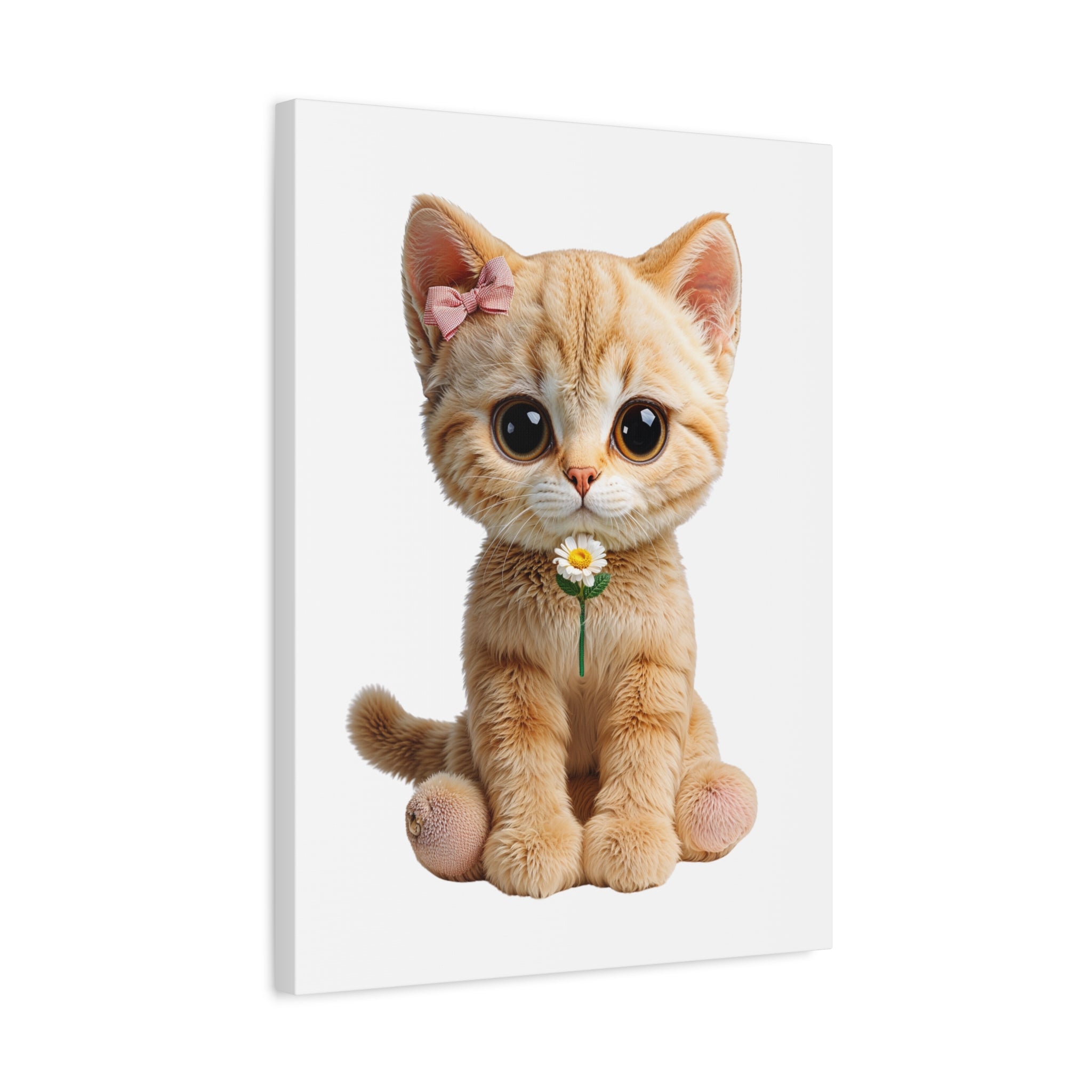 Cute Big-Eyed Kitten with Daisy Canvas
