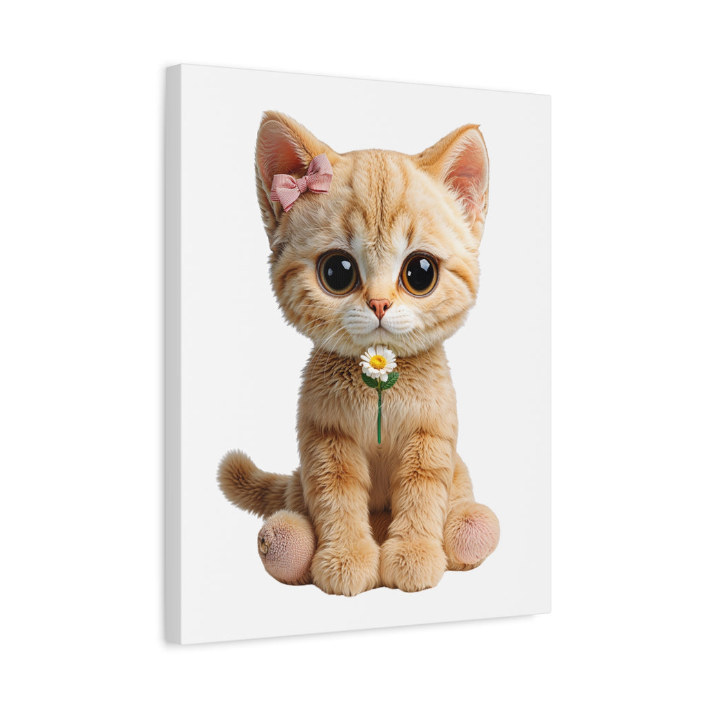 Cute Big-Eyed Kitten with Daisy Canvas