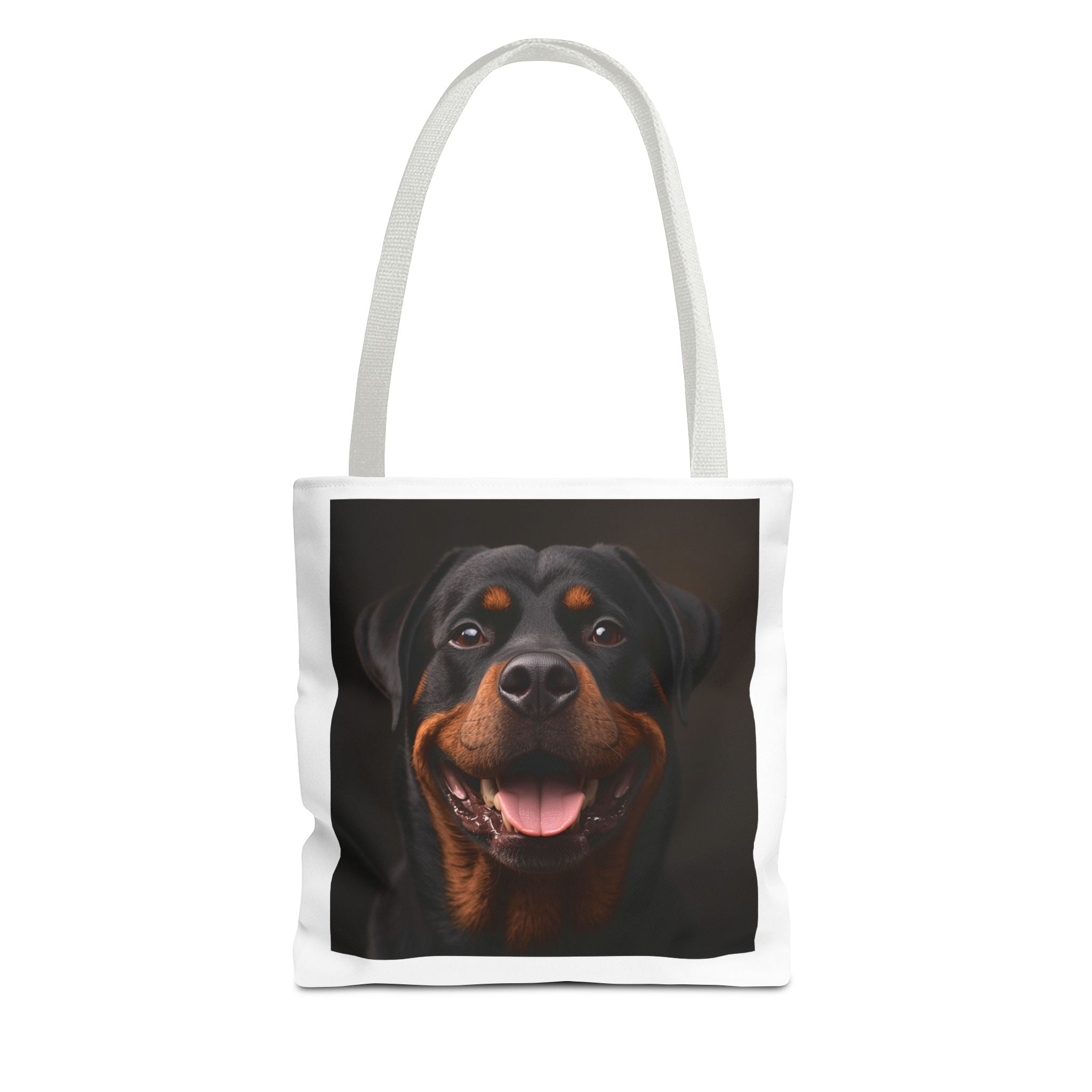 Sac fourre-tout en toile avec portrait de Rottweiler souriant | Sac fourre-tout pour amoureux des chiens