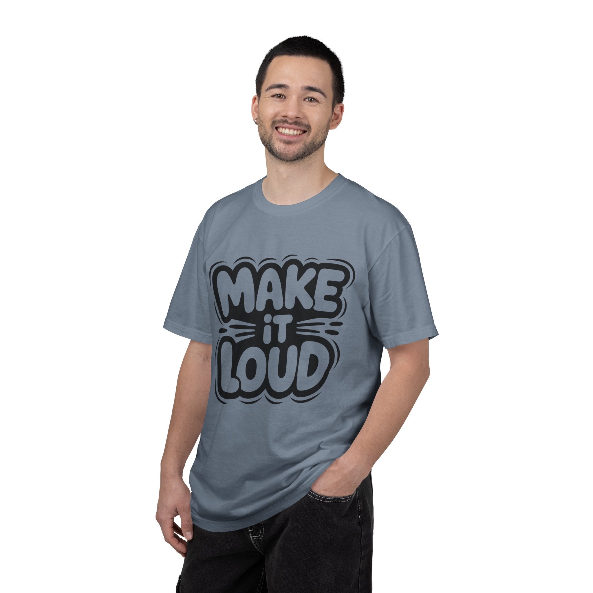 Make It Loud T-shirt | Bold Bubble Letter Graphic, Black White Design