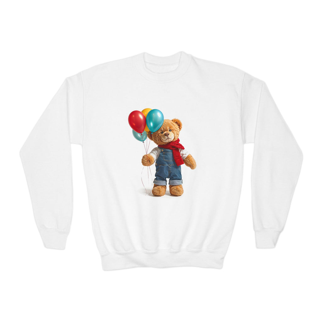 Teddy Bear with Balloons Youth Crewneck Sweatshirt | Kids Teddy Design