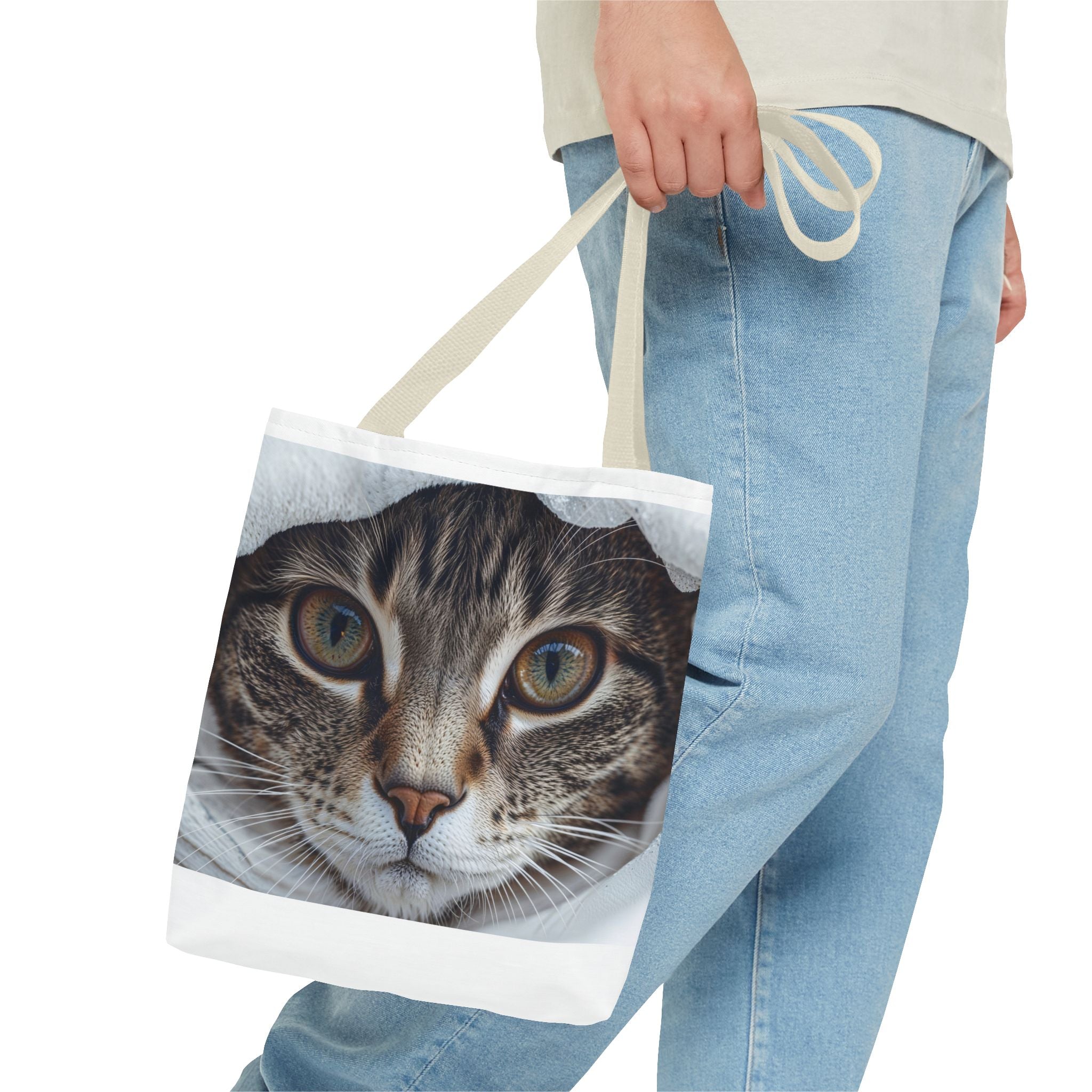 Sac fourre-tout motif chat tigré | Portrait de chat réaliste, imprimé intégral