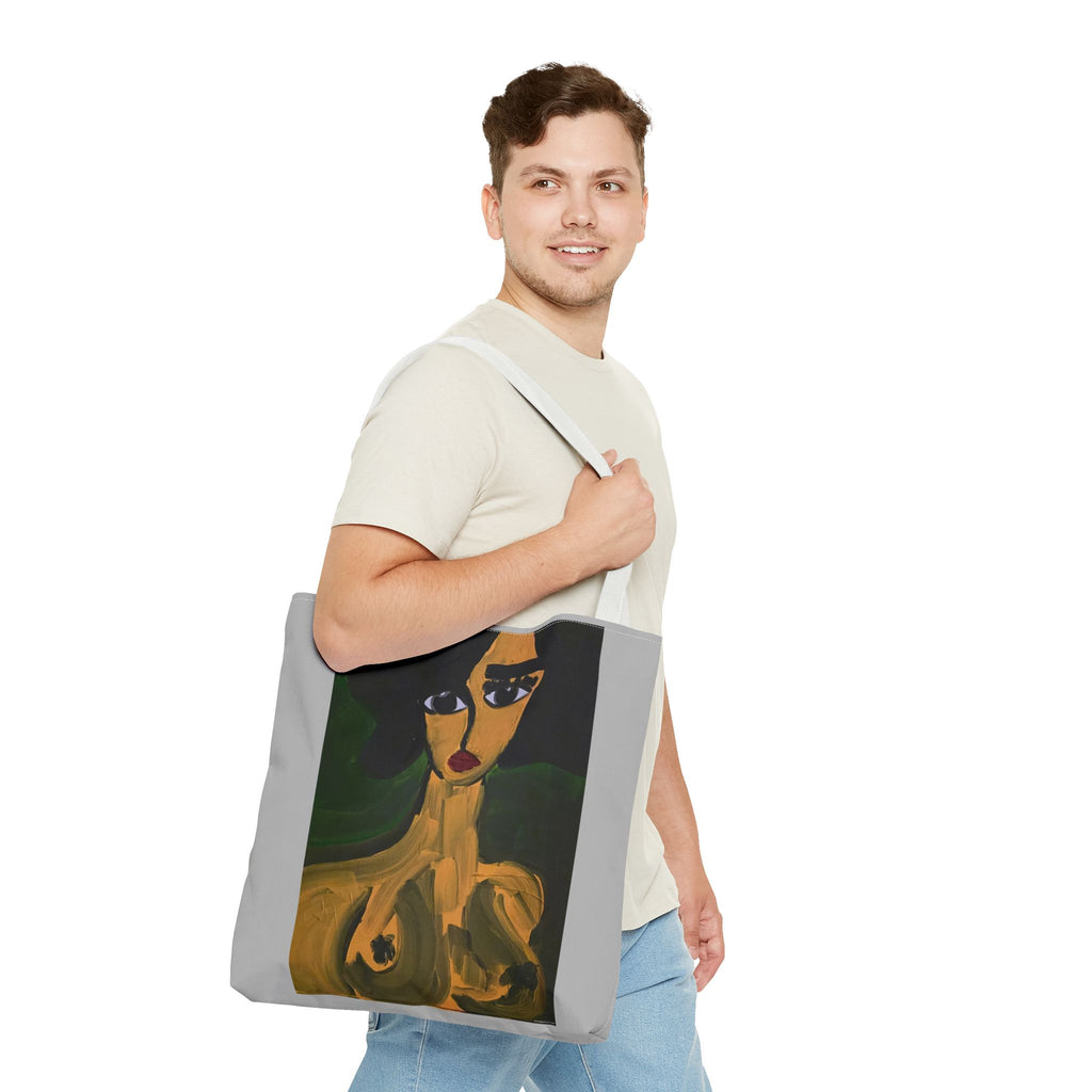 Sac fourre-tout portrait abstrait de femme | Motif expressionniste peint à la main