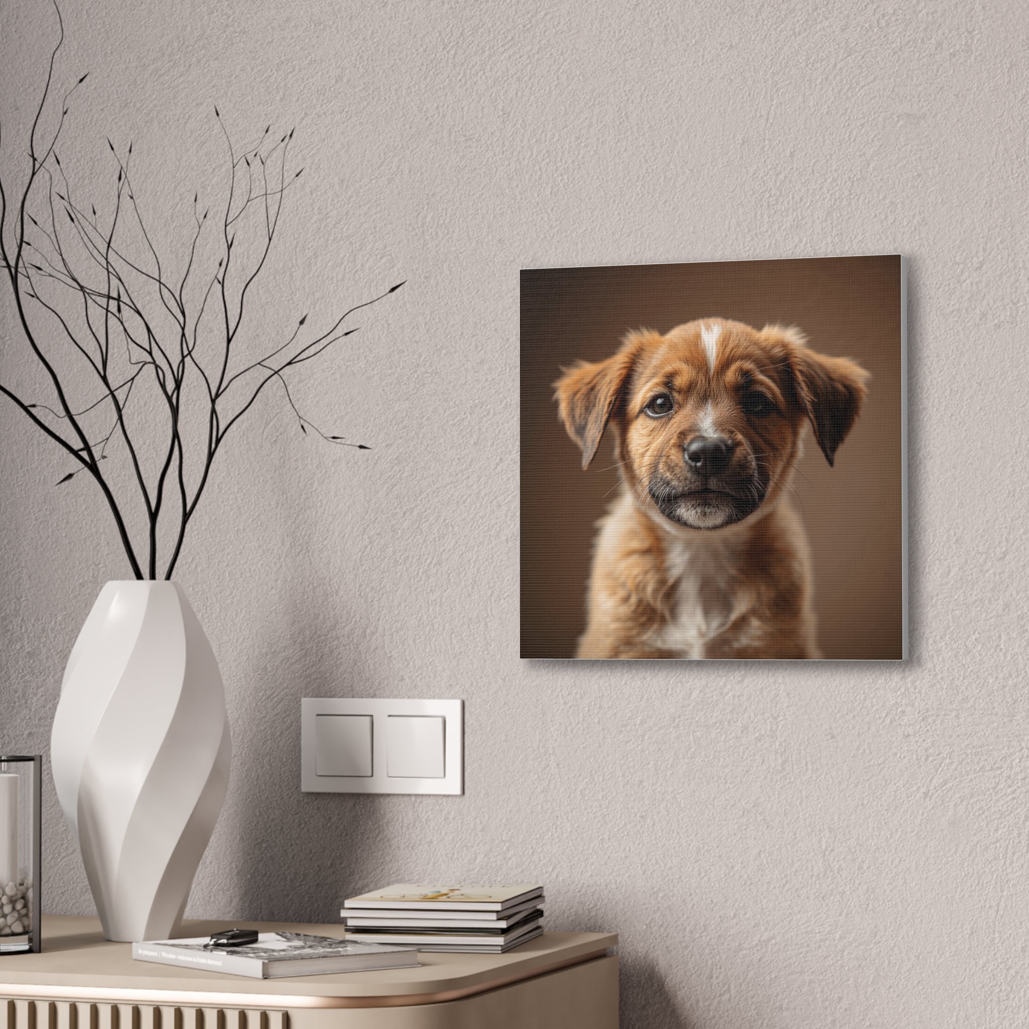 Brown Puppy Portrait Canvas Stretched 0.75" | Cute Dog Wall Art, gift for dog lovers