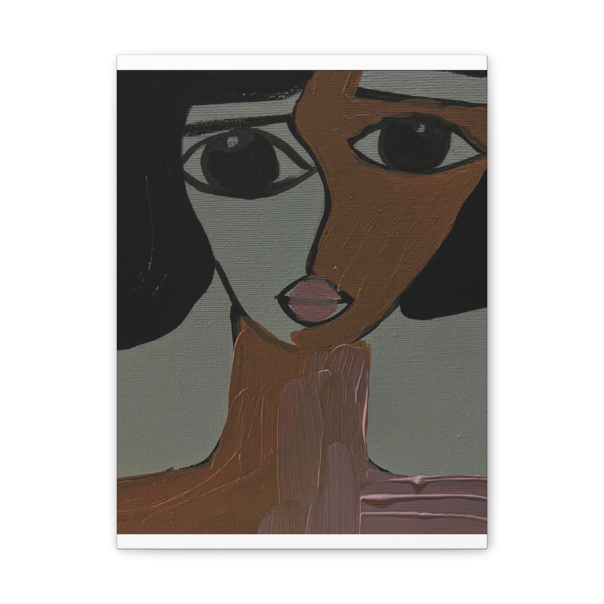 Toile tendue abstraite bicolore représentant un visage | Art mural figuratif moderne