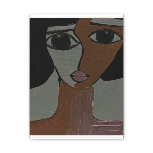 Toile tendue abstraite bicolore représentant un visage | Art mural figuratif moderne