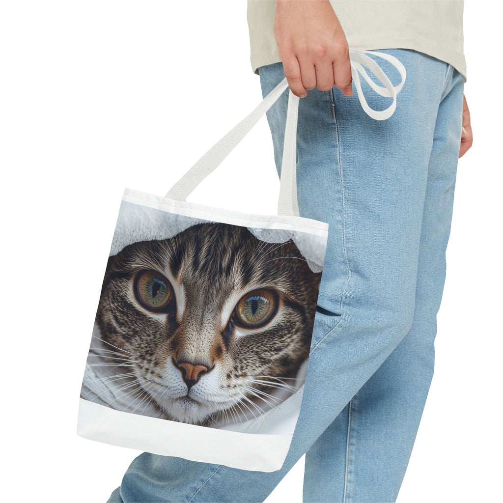 Sac fourre-tout motif chat tigré | Portrait de chat réaliste, imprimé intégral