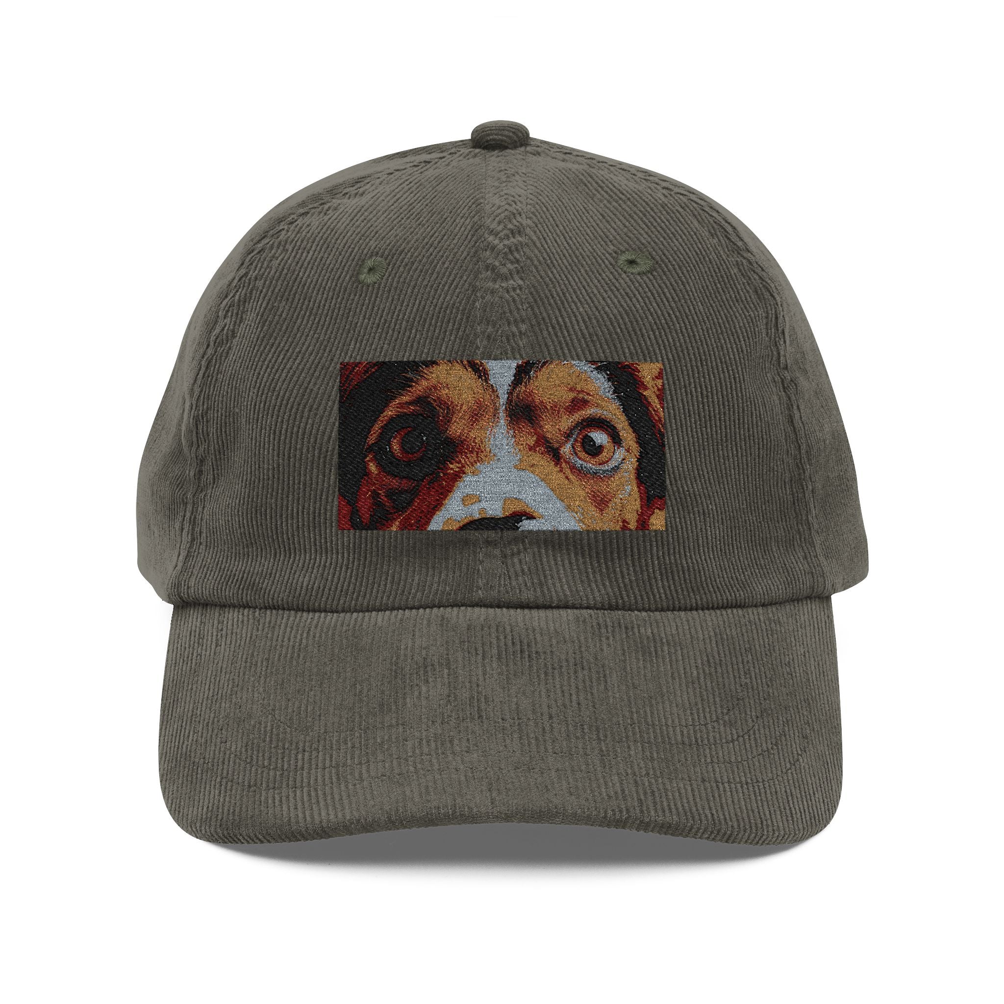 Casquette brodée avec un boxer marron | Casquette de baseball en velours côtelé