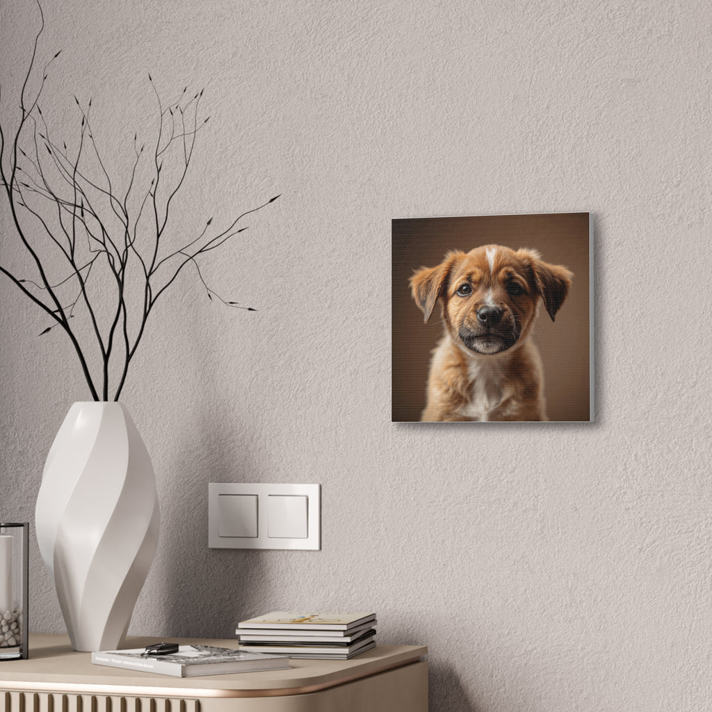 Brown Puppy Portrait Canvas Stretched 0.75" | Cute Dog Wall Art, gift for dog lovers