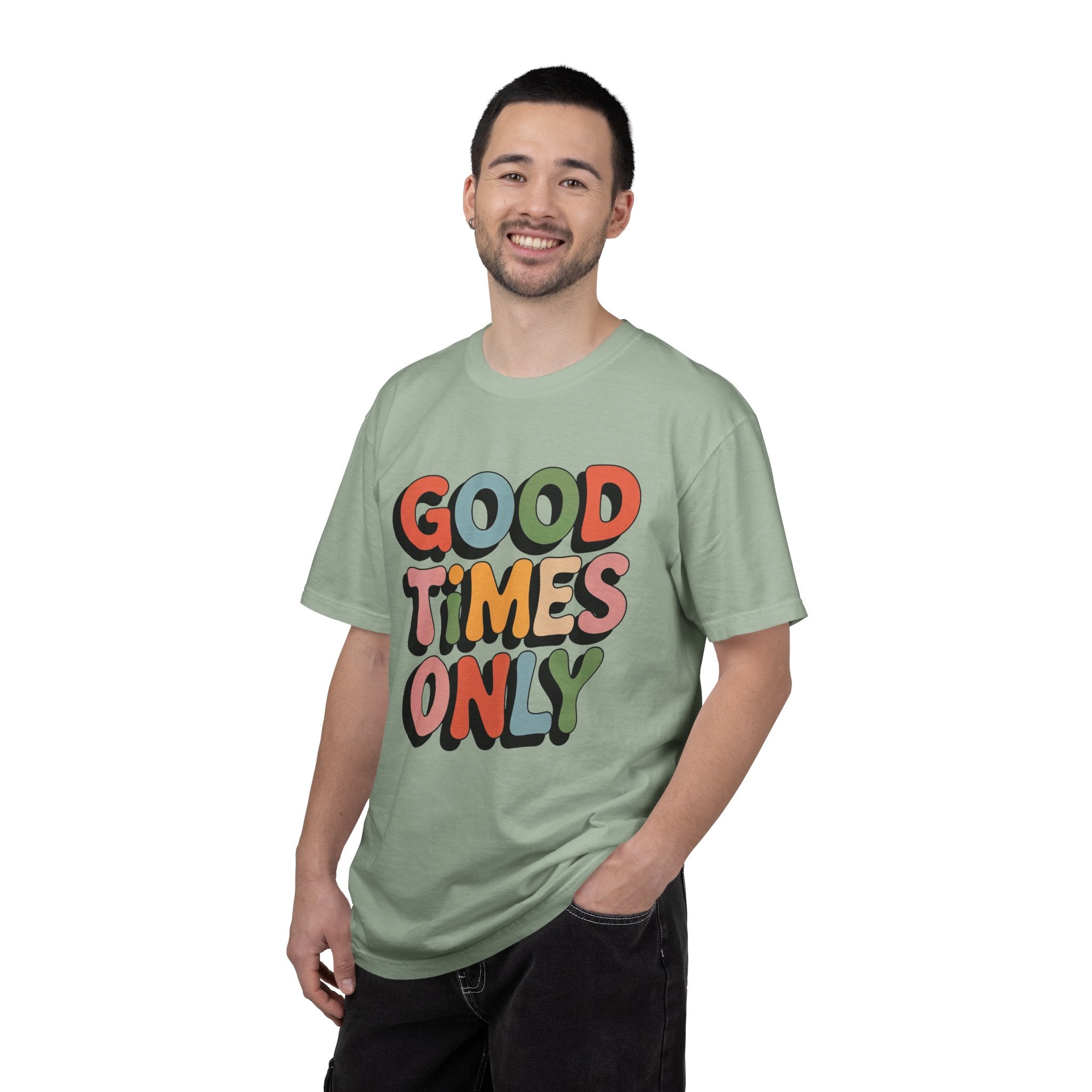 Good Times Only T-Shirt | Retro Bubble Letter Graphic, Colorful Positive Slogan