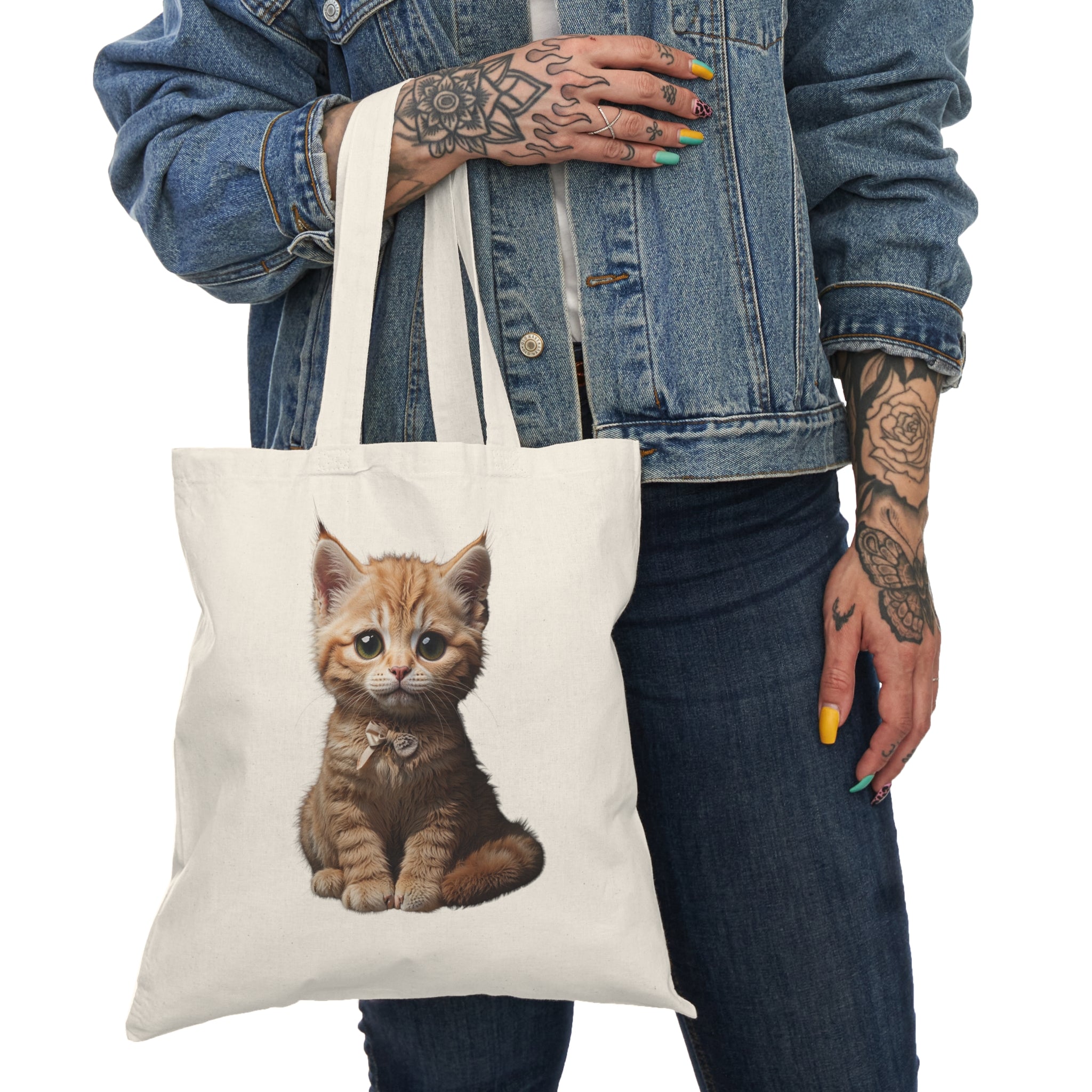 Sac cabas en toile illustré d'un adorable chaton tigré |