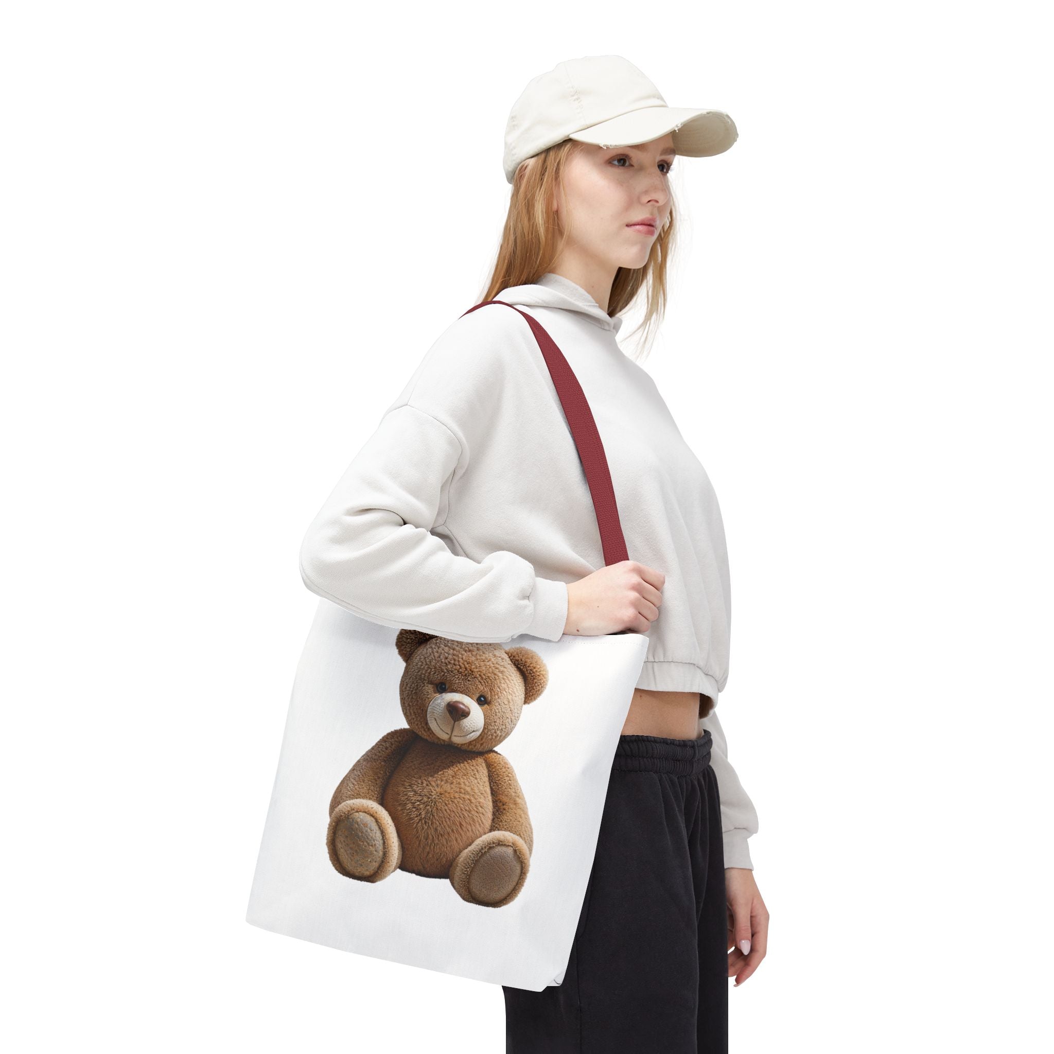 Sac fourre-tout mignon ours en peluche et chaton – Sac fourre-tout à imprimé animal mignon pour faire les courses et au quotidien