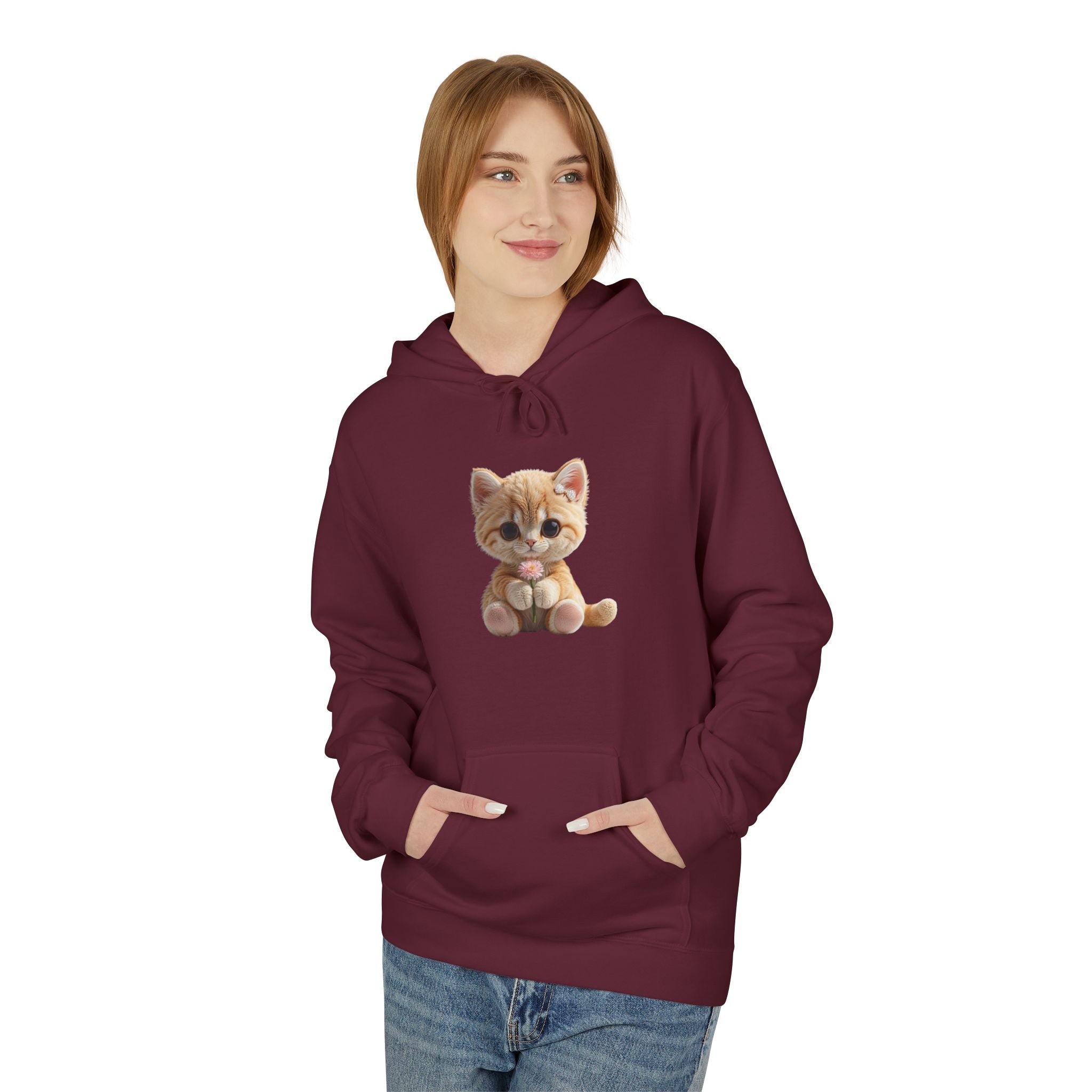 Sweat à capuche chaton assis mignon | Illustration de chat, pull blanc doux