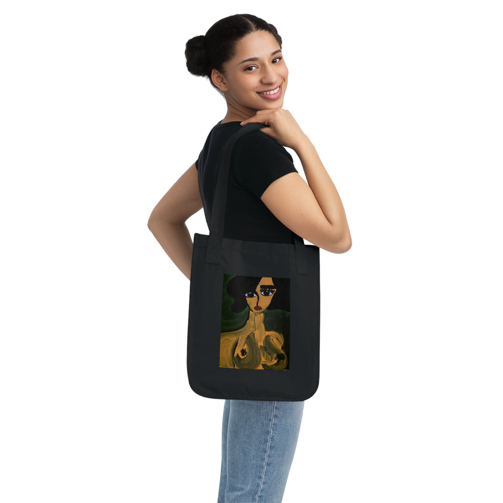 Sac fourre-tout à motif portrait abstrait de femme | Art figuratif pictural, fait main, coton écologique