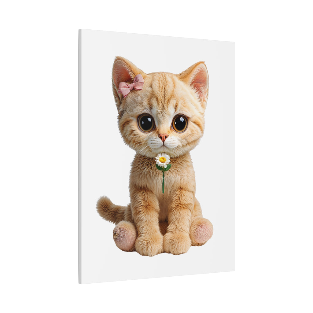 Cute Big-Eyed Kitten with Daisy Canvas