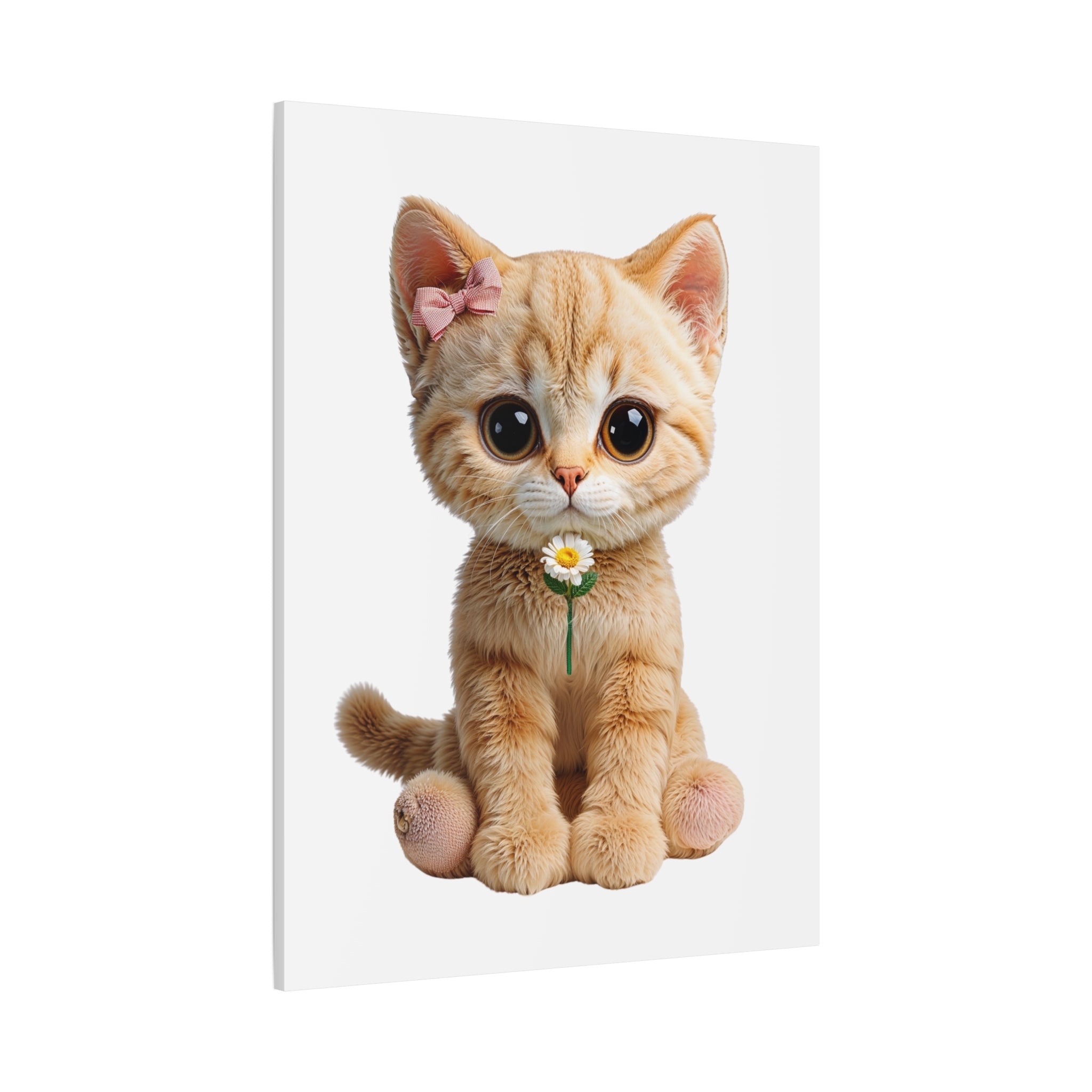 Cute Big-Eyed Kitten with Daisy Canvas