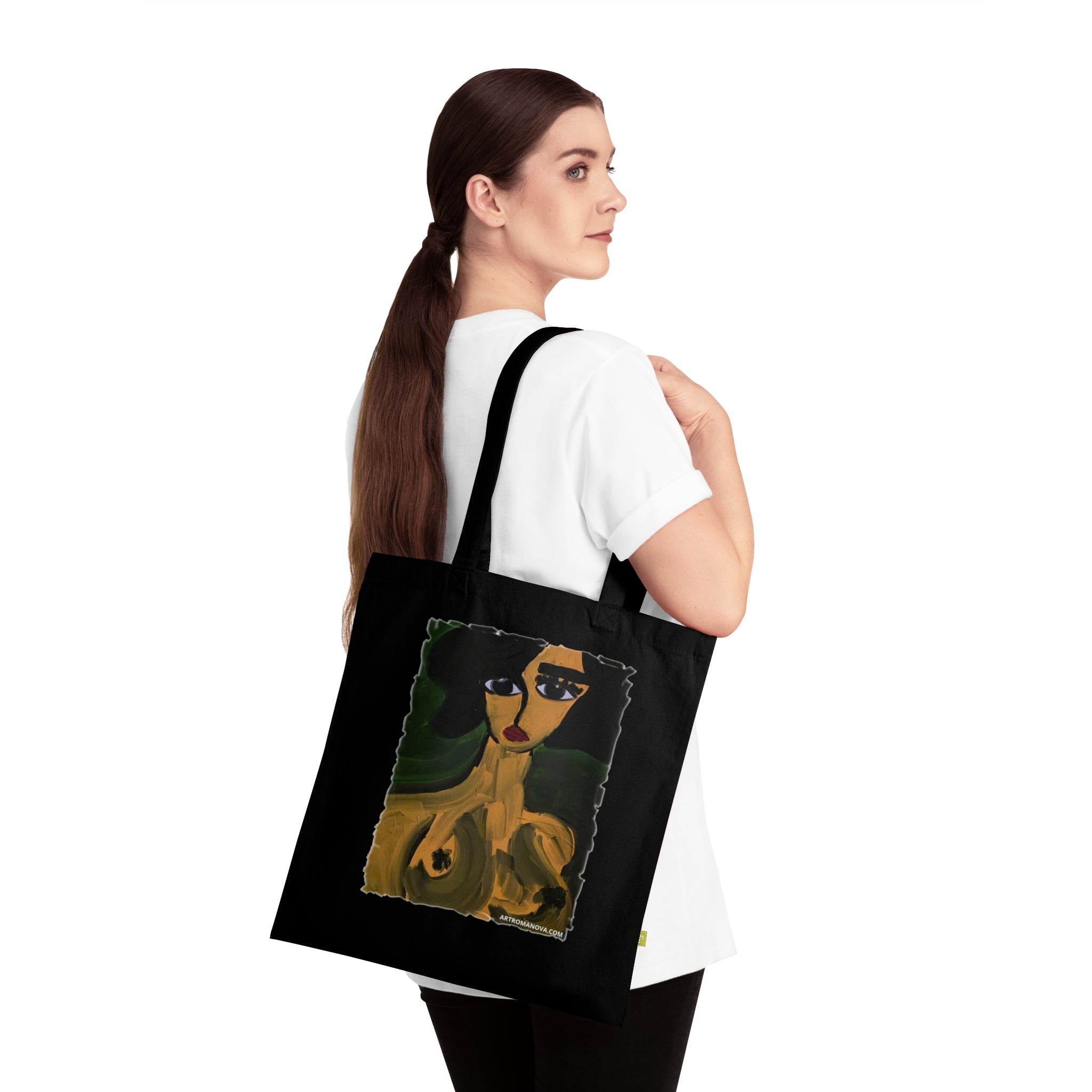 Sac cabas Beaux-Arts, Impression Portrait de Nu Élégant, Toile de Coton Naturel, Portrait Abstrait de Femme | Sac cabas en Toile d'Art Figuratif