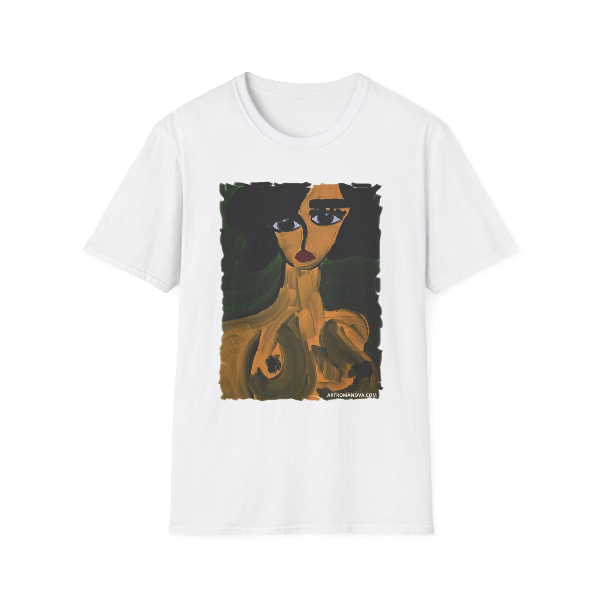 T-shirt Portrait de Femme Nue | Peinture Artistique Moderne, T-shirt Beaux-Arts, Impression Portrait de Nu Élégante, Peint à la Main, Style Galerie