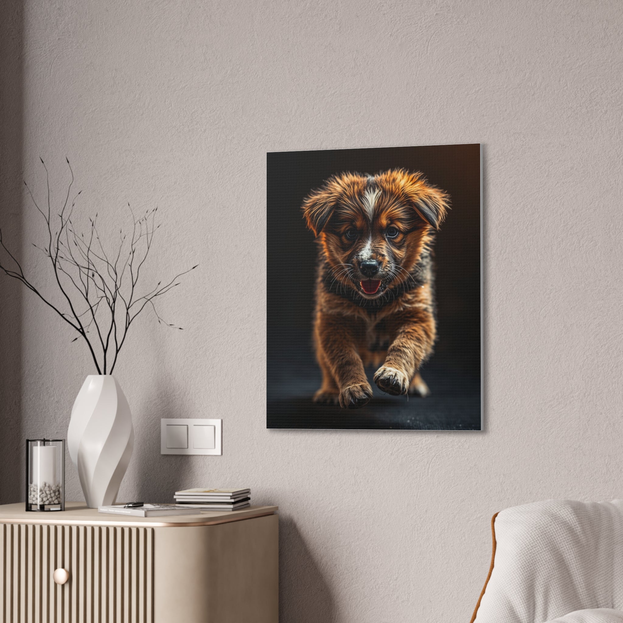 Running Puppy Canvas | Stretched Wall Art, Dog Portrait, gift for dog lovers