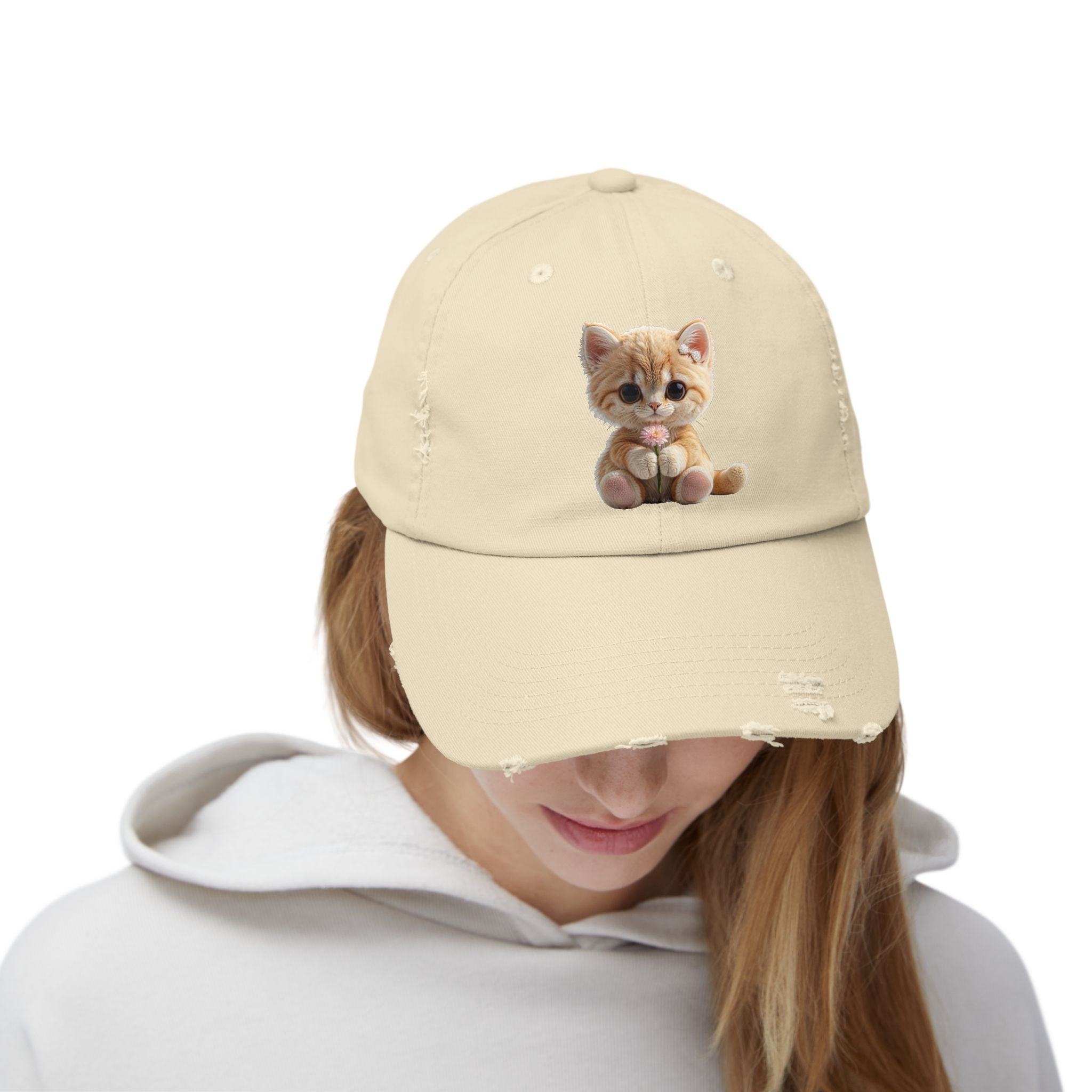 Cute Cap | Distressed Baseball Hat with kitty cat
