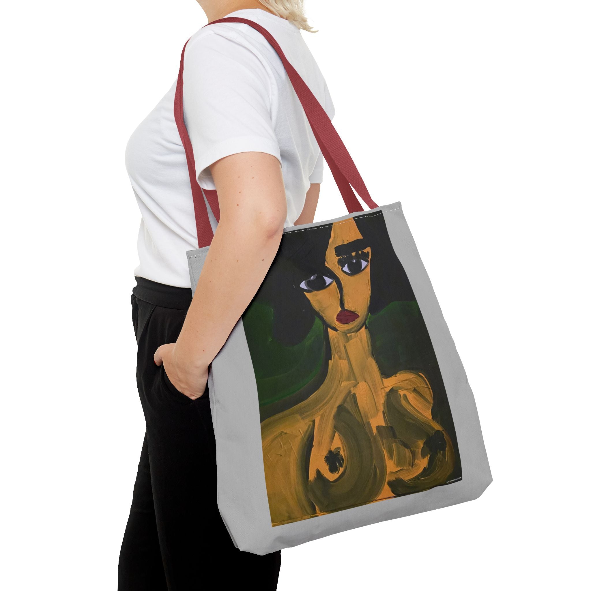 Sac fourre-tout portrait abstrait de femme | Motif expressionniste peint à la main