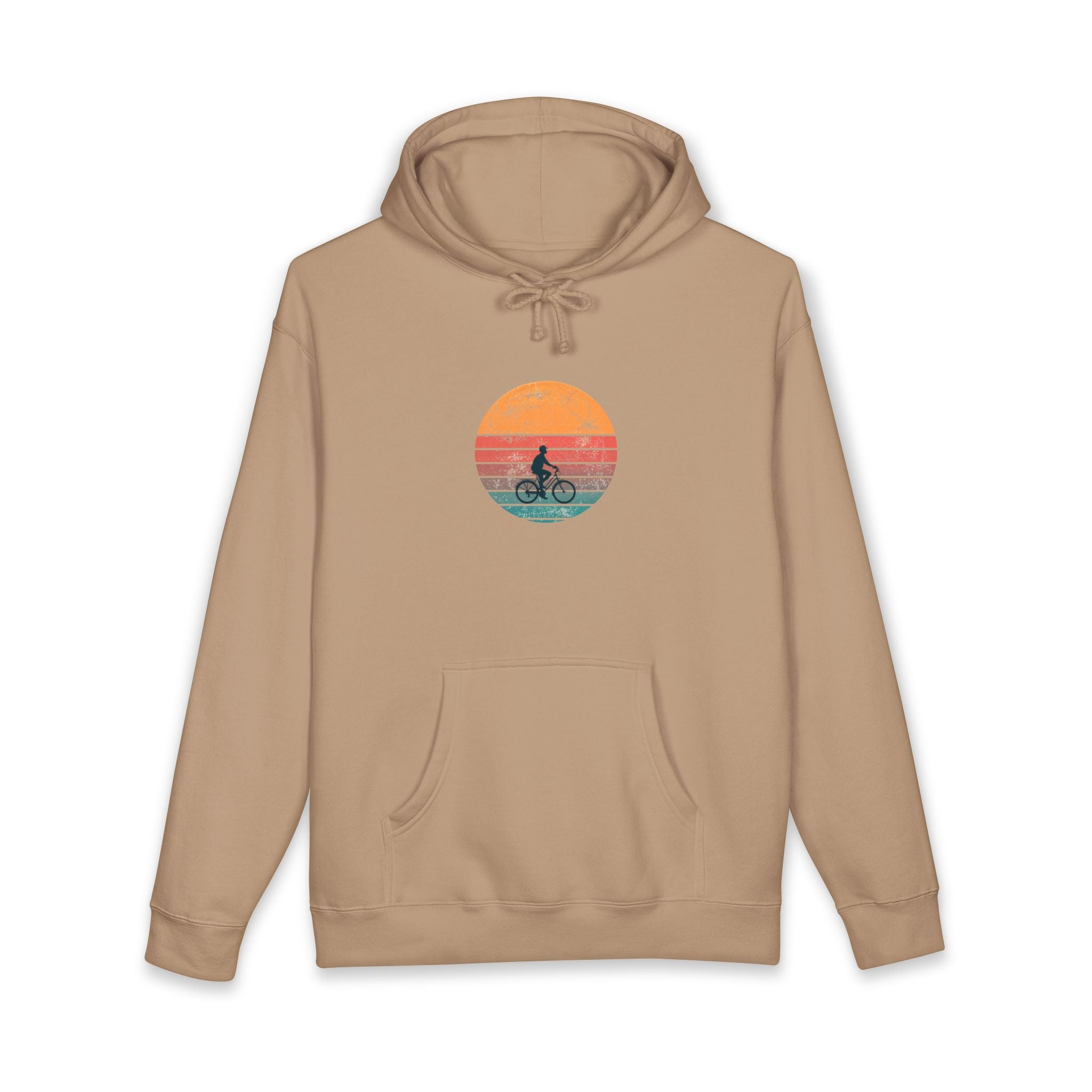 Sweat à capuche rétro coucher de soleil sur un vélo | Silhouette de vélo vintage, ambiance côtière