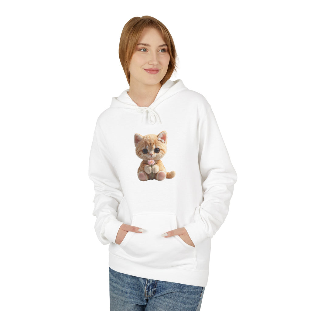 Sweat à capuche chaton assis mignon | Illustration de chat, pull blanc doux